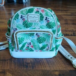 Disney Parks Loungefly Tropical Mickey & Minnie Backpack Bamboo Flawed READ